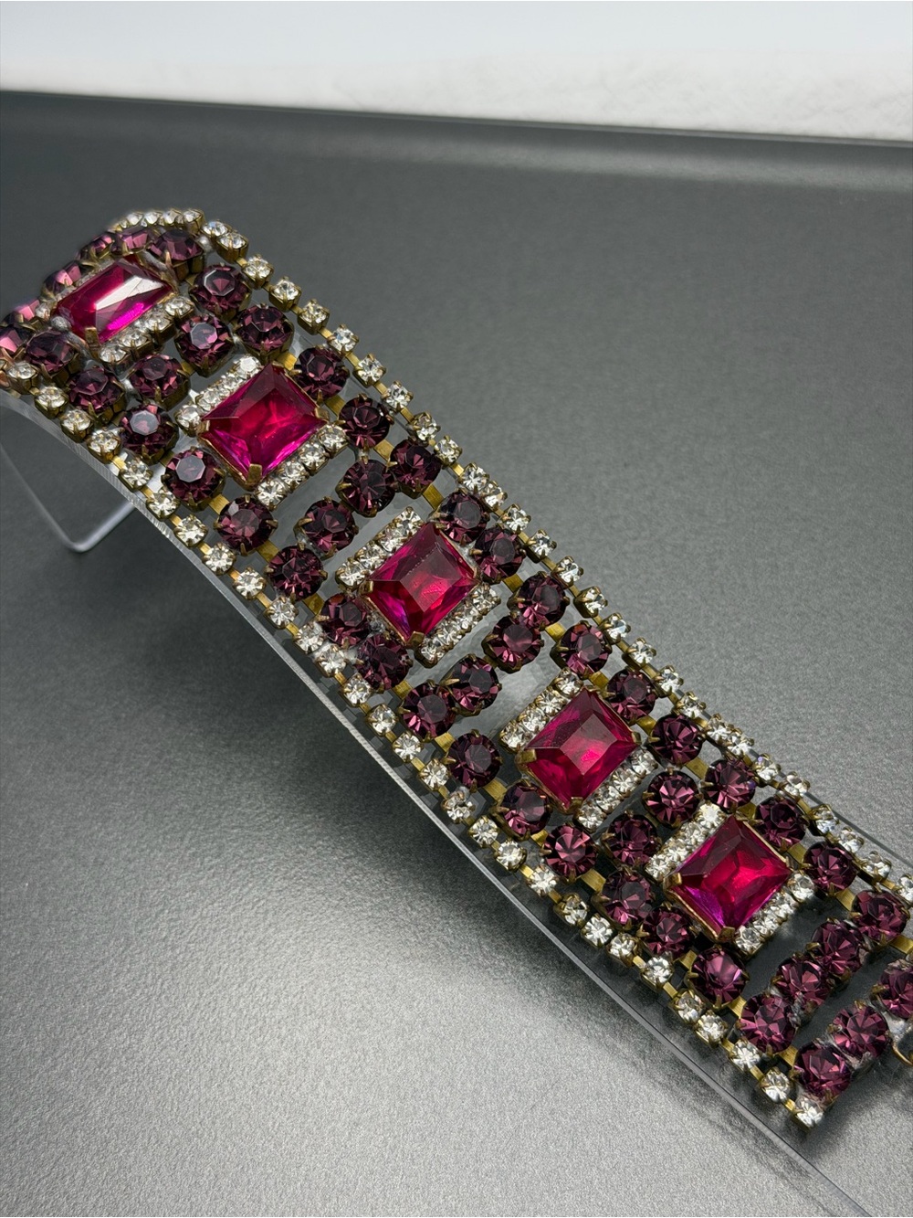 Vintage Bijoux MG Purple and Pink Czech Bracelet It Glows